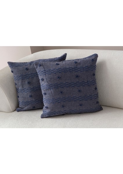 Home Ikili Dekoratif Puantiye Keten Kumaşlı Kırlent Kılıfı 43X43 Lacivert modelleri