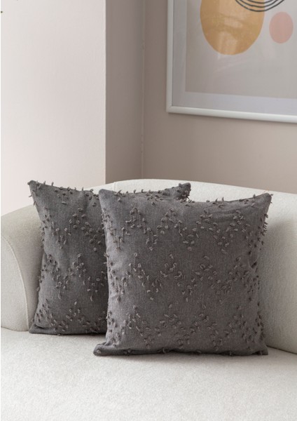 Home Ikili Dekoratif Puantiye Keten Kumaşlı Kırlent Kılıfı 43X43 Gri