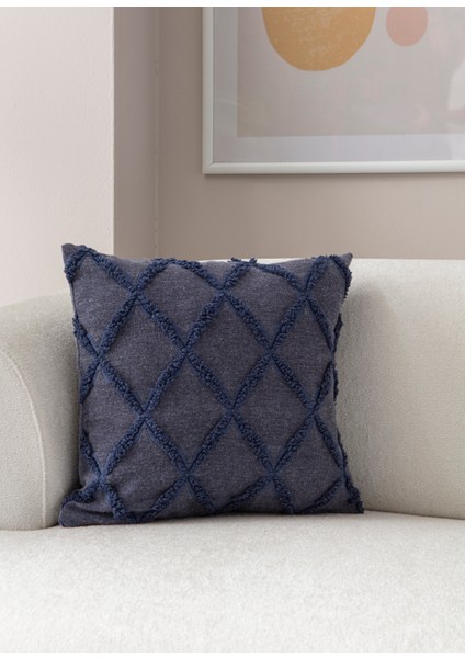Home Tekli Dekoratif Puantiye Keten Kumaşlı Kırlent Kılıfı 43X43 Lacivert