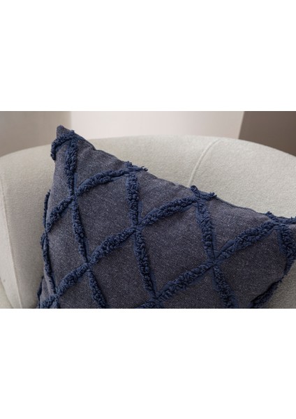 Home Tekli Dekoratif Puantiye Keten Kumaşlı Kırlent Kılıfı 43X43 Lacivert modelleri