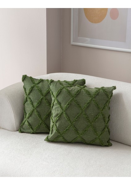Home Ikili Dekoratif Puantiye Keten Kumaşlı Kırlent Kılıfı 43X43 Yeşil