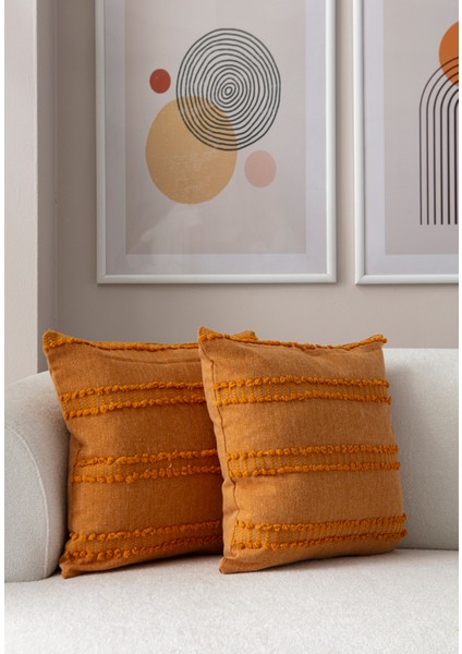 Home Ikili Dekoratif Puantiye Keten Kumaşlı Kırlent Kılıfı 43X43 Hardal