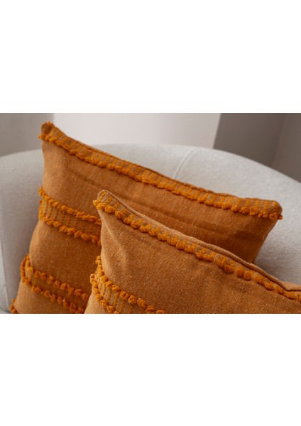 Home Ikili Dekoratif Puantiye Keten Kumaşlı Kırlent Kılıfı 43X43 Hardal