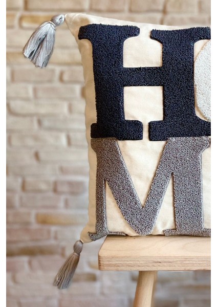 Home Punch Işlemeli Tekli Dekoratif Özel Tasarım Gri Kırlent Kılıfı (Panç) fiyatları