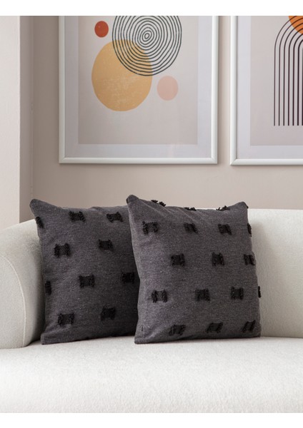 Home Ikili Dekoratif Puantiye Keten Kumaşlı Kırlent Kılıfı 43X43 Siyah
