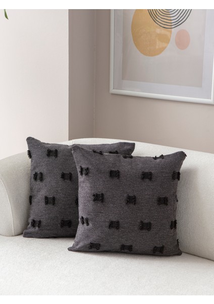 Home Ikili Dekoratif Puantiye Keten Kumaşlı Kırlent Kılıfı 43X43 Siyah modelleri