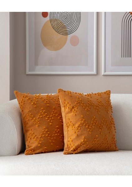 Home Ikili Dekoratif Puantiye Keten Kumaşlı Kırlent Kılıfı 43X43 Hardal
