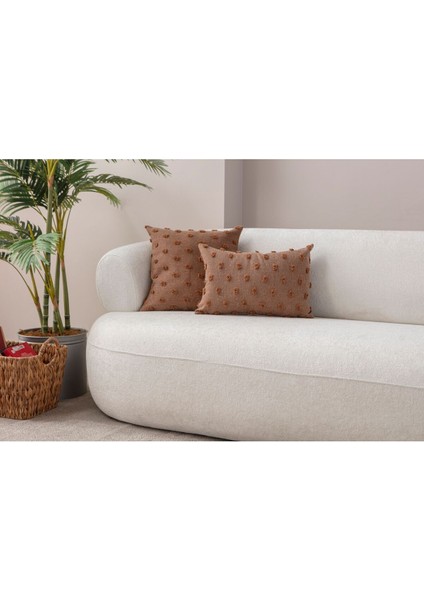 Home Ikili Dekoratif Puantiye Keten Kumaşlı Kırlent Kılıfı 43X43, 35X50
