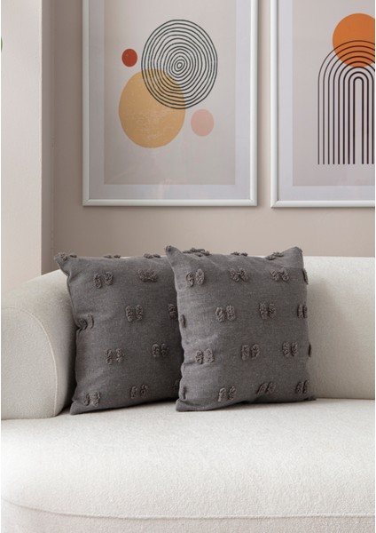 Home Ikili Dekoratif Puantiye Keten Kumaşlı Kırlent Kılıfı 43X43 Gri