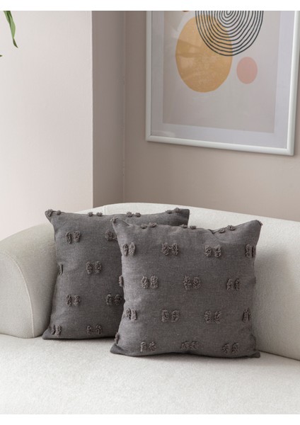 Home Ikili Dekoratif Puantiye Keten Kumaşlı Kırlent Kılıfı 43X43 Gri fiyatları