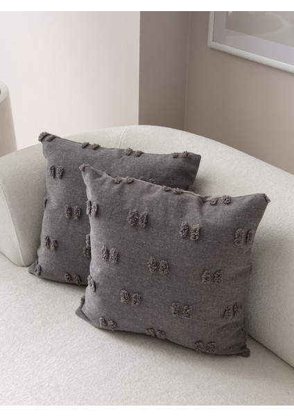 Home Ikili Dekoratif Puantiye Keten Kumaşlı Kırlent Kılıfı 43X43 Gri modelleri