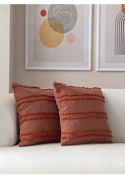 Home Ikili Dekoratif Puantiye Keten Kumaşlı Kırlent Kılıfı 43X43 Kiremit