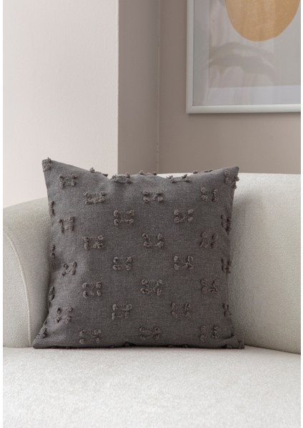 Home Tekli Dekoratif Puantiye Keten Kumaşlı Kırlent Kılıfı 43X43 Gri