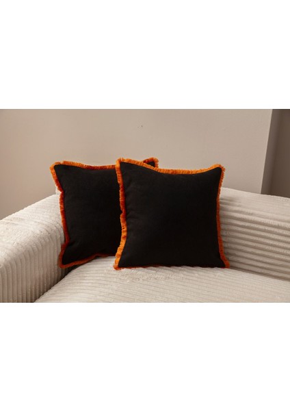 Home Siyah Rengi Saçaklı Tek Renk 43X43 Kırlent Kılıfı fiyatları