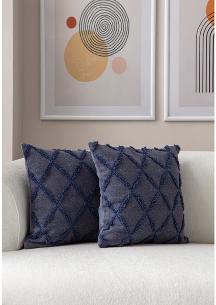Home Ikili Dekoratif Puantiye Keten Kumaşlı Kırlent Kılıfı 43X43 Lacivert fiyatları