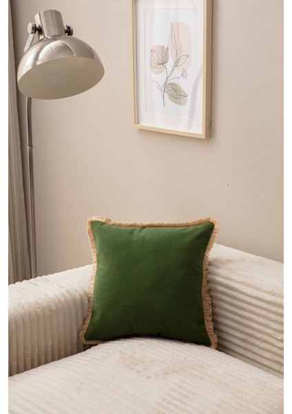 Home Yeşil Renk Saçaklı Tek Renk 43X43 Kırlent Kılıfı