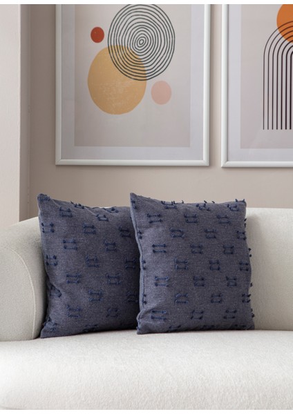 Home Ikili Dekoratif Puantiye Keten Kumaşlı Kırlent Kılıfı 43X43 Lacivert fiyatları