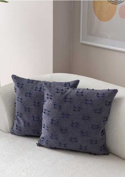 Home Ikili Dekoratif Puantiye Keten Kumaşlı Kırlent Kılıfı 43X43 Lacivert modelleri