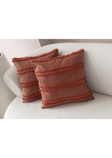 Home Ikili Dekoratif Puantiye Keten Kumaşlı Kırlent Kılıfı 43X43 Kiremit