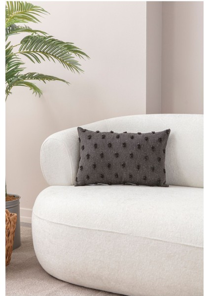 Home Dekoratif Puantiye Keten Kumaşlı Kırlent Kılıfı 35X50