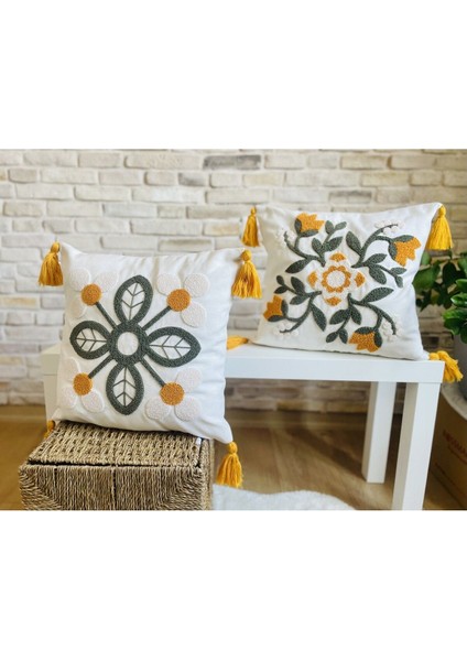 Home Home Design Ikili Kombin Punch Işlemeli Kırlent Kılıfı (Panç)