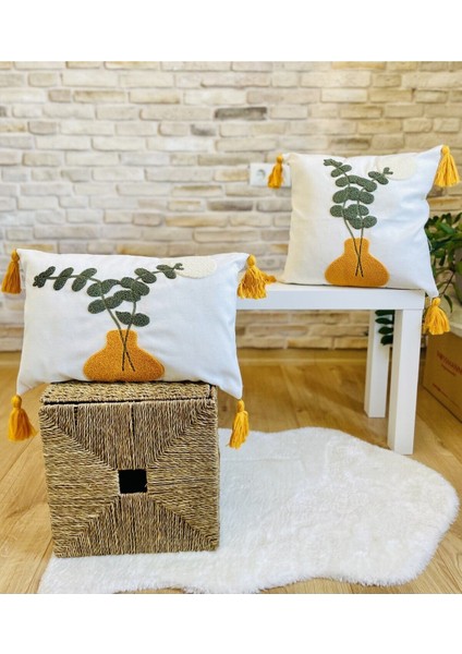 Home Home Design Ikili Kombin Punch Işlemeli Kırlent Kılıfı (Panç)