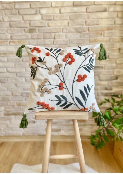 Home Punch Işlemeli Tekli Dekoratif Özel Tasarım Kırlent Kılıfı (Panç)