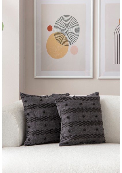 Home Ikili Dekoratif Puantiye Keten Kumaşlı Kırlent Kılıfı 43X43 Siyah