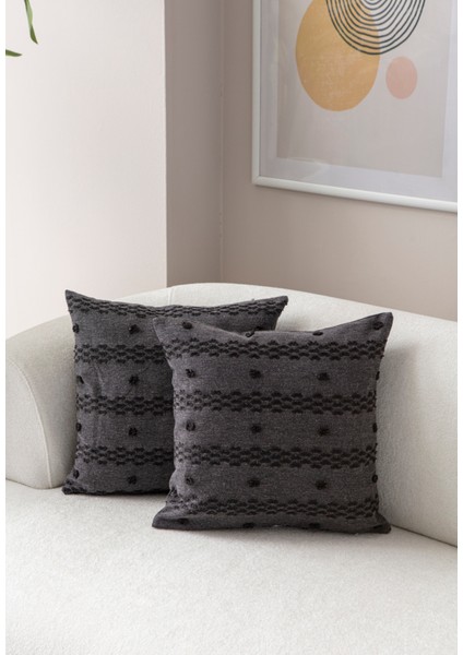 Home Ikili Dekoratif Puantiye Keten Kumaşlı Kırlent Kılıfı 43X43 Siyah fiyatları