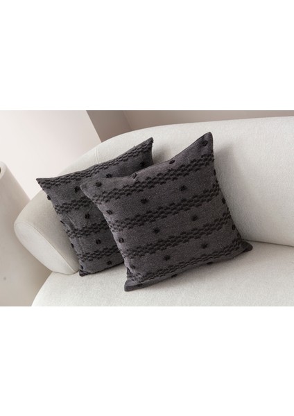 Home Ikili Dekoratif Puantiye Keten Kumaşlı Kırlent Kılıfı 43X43 Siyah modelleri