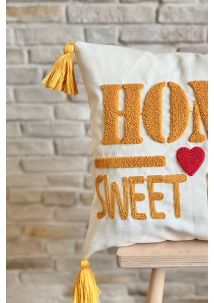 Home Punch Işlemeli Tekli Dekoratif Home Sweet Home Kırlent Kılıfı (Panç) fiyatları