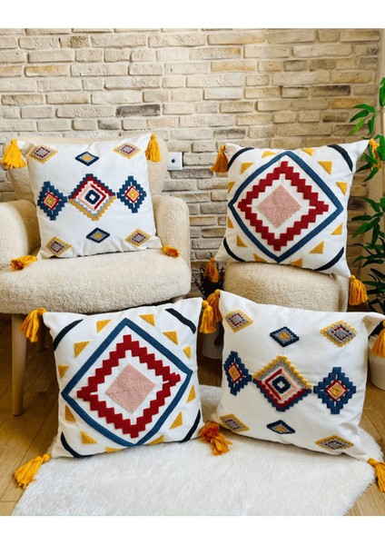 Home Home Design 4'lü Kombin Punch Işlemeli Kırlent Kılıfı (Panç)