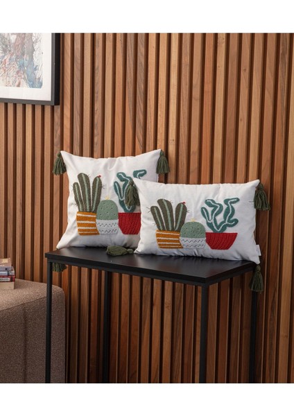 Home Home Design Ikili Kombin Punch Işlemeli Kırlent Kılıfı (Panç)