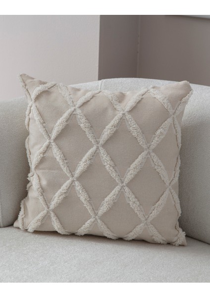 Home Tekli Dekoratif Puantiye Keten Kumaşlı Kırlent Kılıfı 43X43 Krem fiyatları