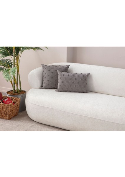 Home Ikili Dekoratif Puantiye Keten Kumaşlı Kırlent Kılıfı 43X43, 35X50