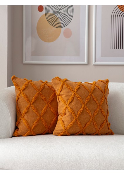 Home Ikili Dekoratif Puantiye Keten Kumaşlı Kırlent Kılıfı 43X43 Hardal