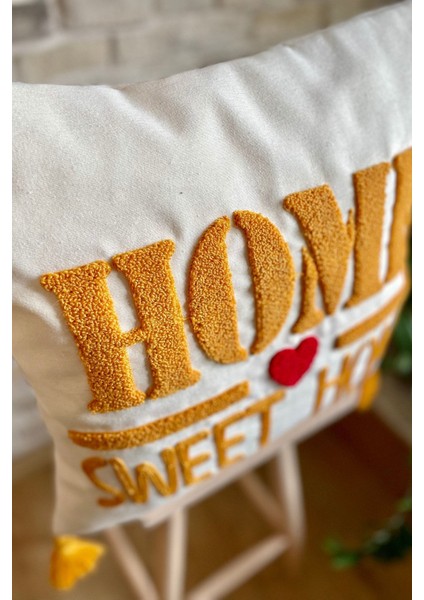 Home Punch Işlemeli Tekli Dekoratif Home Sweet Home Kırlent Kılıfı (Panç) fırsatları