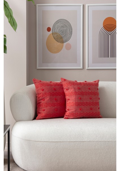 Home Ikili Dekoratif Puantiye Keten Kumaşlı Kırlent Kılıfı 43X43 Pembe