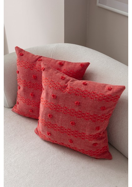 Home Ikili Dekoratif Puantiye Keten Kumaşlı Kırlent Kılıfı 43X43 Pembe modelleri