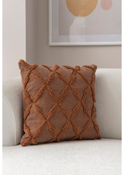 Home Tekli Dekoratif Puantiye Keten Kumaşlı Kırlent Kılıfı 43X43 Kahverengi