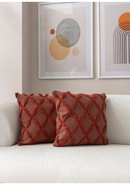 Home Ikili Dekoratif Puantiye Keten Kumaşlı Kırlent Kılıfı 43X43 Kiremit