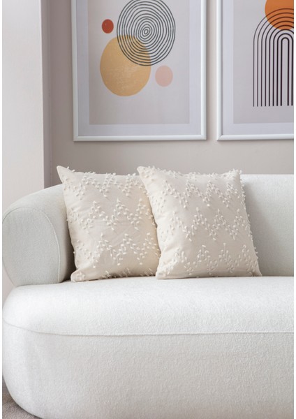 Home Ikili Dekoratif Puantiye Keten Kumaşlı Kırlent Kılıfı 43X43 Krem