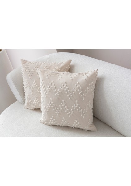 Home Ikili Dekoratif Puantiye Keten Kumaşlı Kırlent Kılıfı 43X43 Krem modelleri
