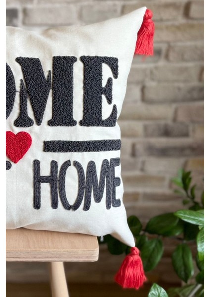 Home Punch Işlemeli Tekli Dekoratif Home Sweet Home Kırlent Kılıfı (Panç) fırsatları