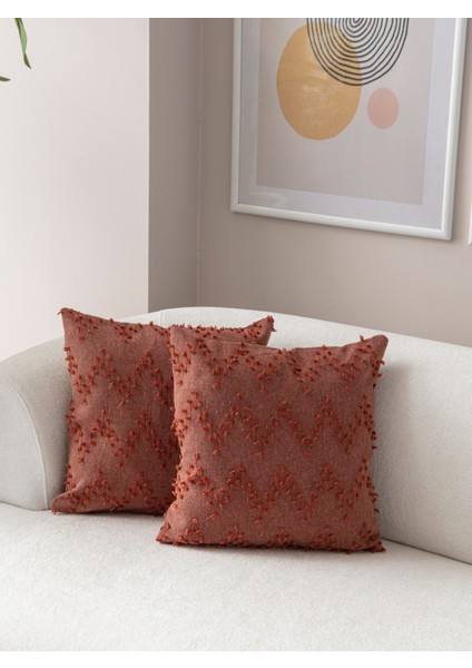 Home Ikili Dekoratif Puantiye Keten Kumaşlı Kırlent Kılıfı 43X43 Kiremit