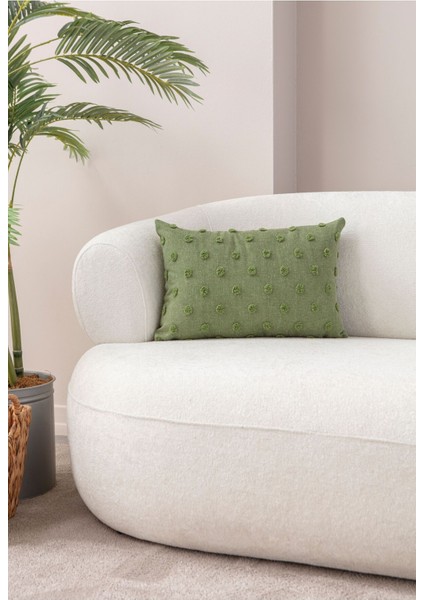 Home Dekoratif Puantiye Keten Kumaşlı Kırlent Kılıfı 35X50