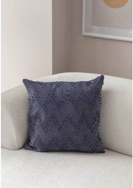 Home Tekli Dekoratif Puantiye Keten Kumaşlı Kırlent Kılıfı 43X43 Lacivert