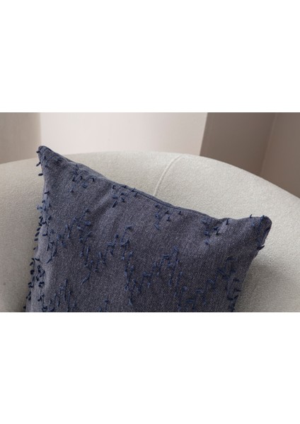 Home Tekli Dekoratif Puantiye Keten Kumaşlı Kırlent Kılıfı 43X43 Lacivert modelleri