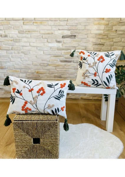 Home Home Design Ikili Kombin Punch Işlemeli Kırlent Kılıfı (Panç)