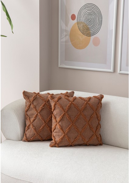 Home Ikili Dekoratif Puantiye Keten Kumaşlı Kırlent Kılıfı 43X43 Kahverengi